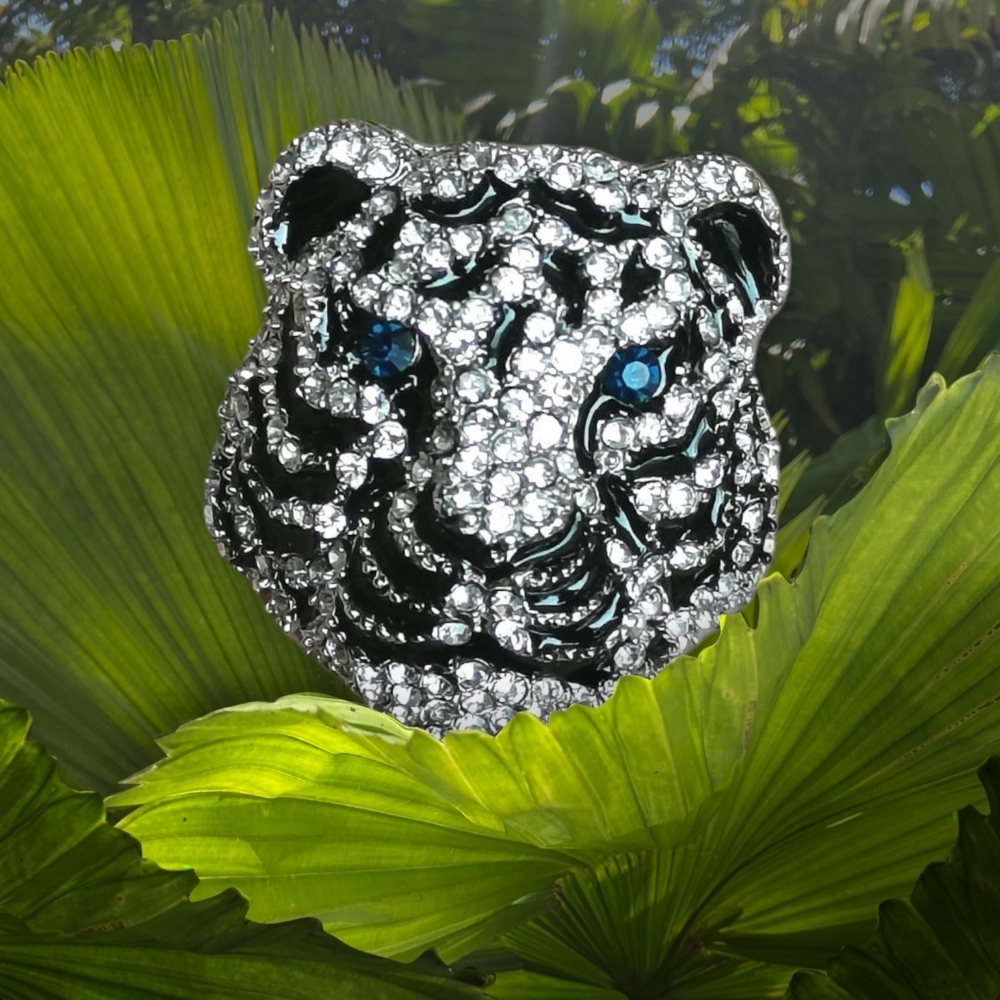 Crystal Tiger head brooch pin Siberian tiger 🆕
